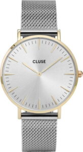 Dámské hodinky z nerezové oceli ve stříbrné barvě s s detaily ve zlaté barvě Cluse La Bohéme CLUSE