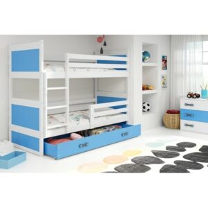 Dětská patrová postel RICO 190x80 cm Modrá Bílá BMS