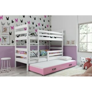Dětská patrová postel s výsuvnou postelí ERYK 160x80 cm Ružové Bílá BMS