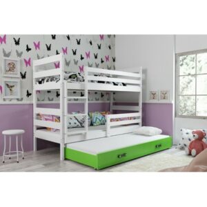 Dětská patrová postel s výsuvnou postelí ERYK 160x80 cm Zelená Bílá BMS