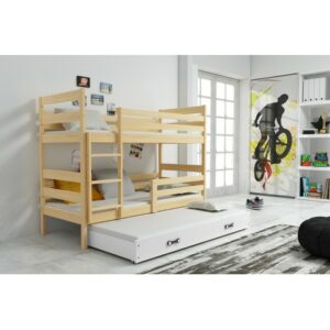 Dětská patrová postel s výsuvnou postelí ERYK 200x90 cm Bílá Borovice BMS