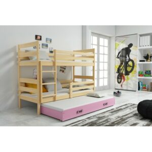 Dětská patrová postel s výsuvnou postelí ERYK 200x90 cm Ružové Borovice BMS
