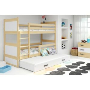 Dětská patrová postel s výsuvnou postelí RICO 160x80 cm Bílá Šedá BMS