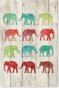 Dřevěná nástěnná dekorativní cedule Surdic Elephants Cue