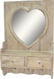 Dřevěné nástěnné zrcadlo se 2 zásuvkami Antic Line Heart Antic Line