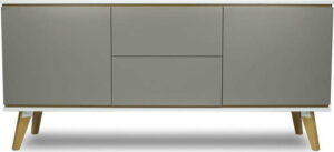 Dvoudveřová komoda v dekoru dřeva se 2 zásuvkami a šedými detaily SKANDICA Jorgen SKANDICA