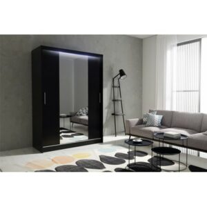 Kvalitní šatní skříň KOLA 4 černá šířka 150 cm Včetně LED osvětlení KOLA