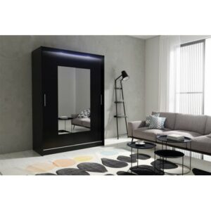 Kvalitní šatní skříň KOLA 6 černá šířka 150 cm Včetně LED osvětlení KOLA