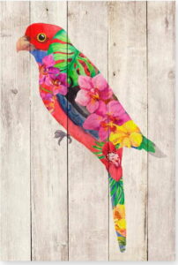 Nástěnná dekorace z borovicového dřeva Madre Selva Flowers Parrot