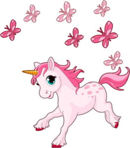 Nástěnné dětské samolepky Ambiance Pink Unicorn and Papillons Ambiance