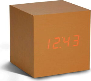 Oranžový budík s červeným LED displejem Gingko Cube Click Clock Gingko