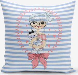 Povlak na polštář s příměsí bavlny Minimalist Cushion Covers Blue Striped Fashion Girl