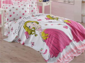 Růžový dětský přehoz přes postel z čisté bavlny Princess