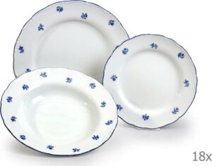 Sada 18 porcelánových talířů s modrou kytičkou Thun Ophelia THUN