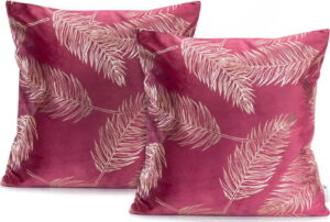 Sada 2 růžových povlaků na polštáře DecoKing Golden Leafes Pink