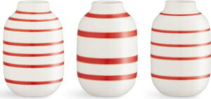 Sada 3 bílo-červených pruhovaných porcelánových váz Kähler Design Omaggio Kähler Design