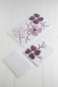Sada 3 fialovo-bílých předložek do koupelny Flowers Chilai Home by Alessia