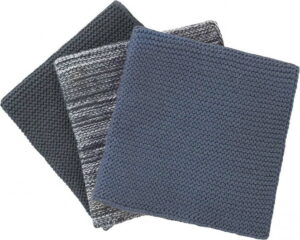 Sada 3 modrých pletených bavlněných utěrek na nádobí Blomus