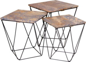 Sada 3 odkládacích stolků se šedou deskou z mangového dřeva House Nordic Ranchi House Nordic