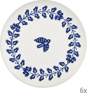 Sada 6 bílo-modrých porcelánových talířů Mia Bloom