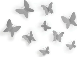 Sada 9 šedých nástěnných 3D dekorací Umbra Butterflies Umbra