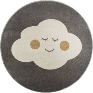 Šedý kulatý koberec s motivem mraku KICOTI Cloud