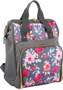 Šedý květovaný chladící batoh s piknikovým vybavením pro 2 osoby Navigate Grey Floral