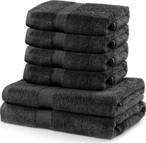 Set 2 bavlněných tmavě šedých osušek a 4 ručníků DecoKing Marina DecoKing