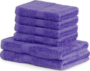 Set 2 tmavě fialových osušek a 4 ručníků DecoKing Bamby Purple DecoKing