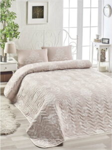 Set přehozu přes postel a 2 povlaků na polštář s příměsí bavlny EnLora Home Kralice Pink