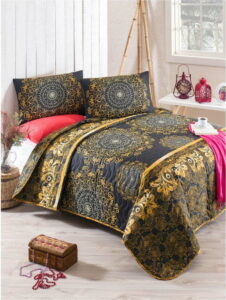 Set přehozu přes postel a povlaku na polštář s příměsí bavlny Sehri Ala Gold