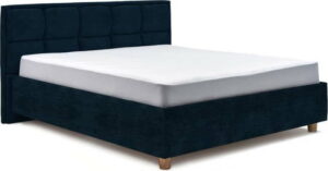 Tmavě modrá dvoulůžková postel s roštem a úložným prostorem ProSpánek Karme