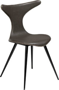 Tmavě šedá kožená jídelní židle z eko kůže s černým kovovým podnožím DAN–FORM Denmark Dolphin ​​​​​DAN-FORM Denmark