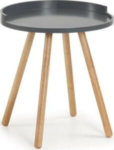 Tmavě šedý odkládací stolek s dřevěným podnožím La Forma Bruk La Forma