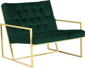 Zelené křeslo s konstrukcí ve zlaté barvě Mazzini Sofas Bono Mazzini Sofas
