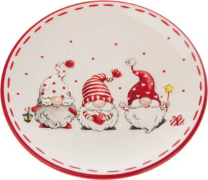 Červeno-bílý keramický talíř s motivem trpaslíků Dakls Dakls