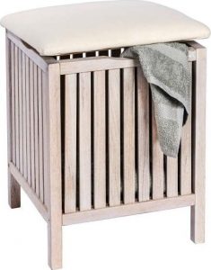 Bílá koupelnová stolička z ořechového dřeva s úložným prostorem Wenko Norway WENKO