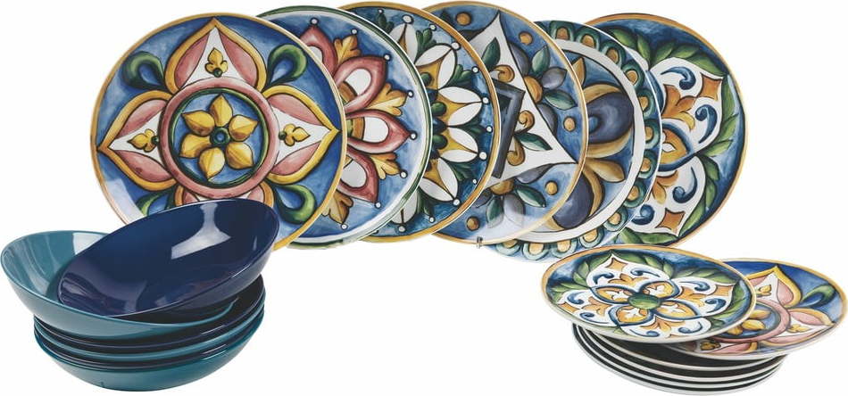 18dílná sada porcelánových talířů Villa d'Este Le Maioliche Villa d'Este
