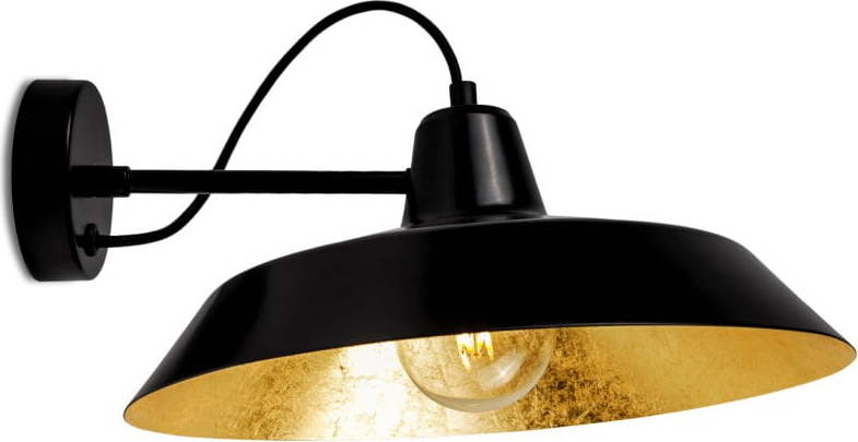 Černé nástěnné svítidlo s detailem ve zlaté barvě Bulb Attack Cinco Basic Bulb Attack