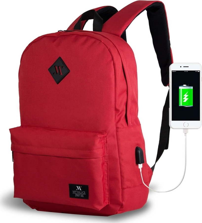 Červený batoh s USB portem My Valice SPECTA Smart Bag Myvalice