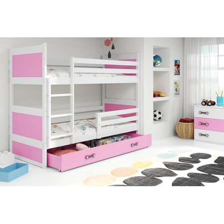 Dětská patrová postel RICO 160x80 cm Bílá Ružové BMS