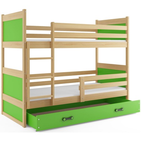 Dětská patrová postel RICO 200x90 cm Borovice Zelená BMS