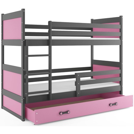 Dětská patrová postel RICO 200x90 cm Šedá Ružové BMS