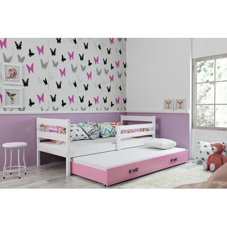 Dětská postel s výsuvnou postelí ERYK 190x80 cm Bílá Ružové BMS