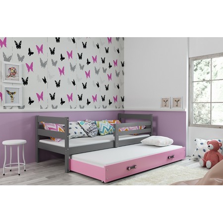 Dětská postel s výsuvnou postelí ERYK 190x80 cm Šedá Ružové BMS