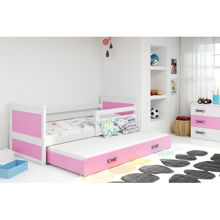 Dětská postel s výsuvnou postelí RICO 190x80 cm Bílá Ružové BMS