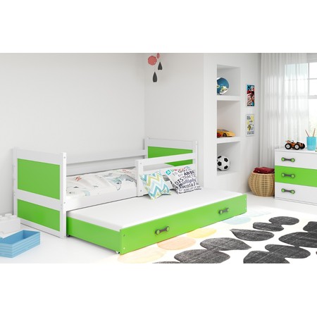 Dětská postel s výsuvnou postelí RICO 200x90 cm Bílá Zelená BMS