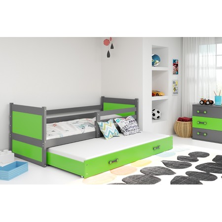 Dětská postel s výsuvnou postelí RICO 200x90 cm Šedá Zelená BMS