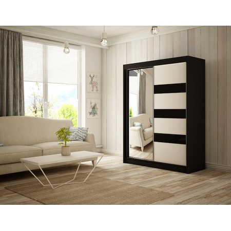 Kvalitní Šatní Skříň Lotse 150 cm Černá Černý Mat-Bílý Mat Furniture