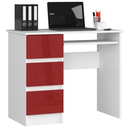 Počítačový stůl A-6 levá bílá/červená lesk Akord